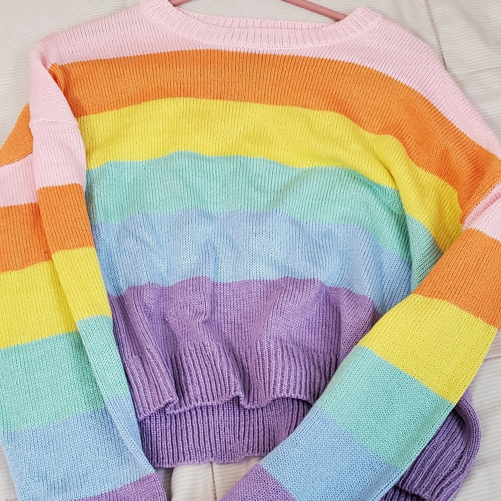 Pastel rainbow striped cropped sweater